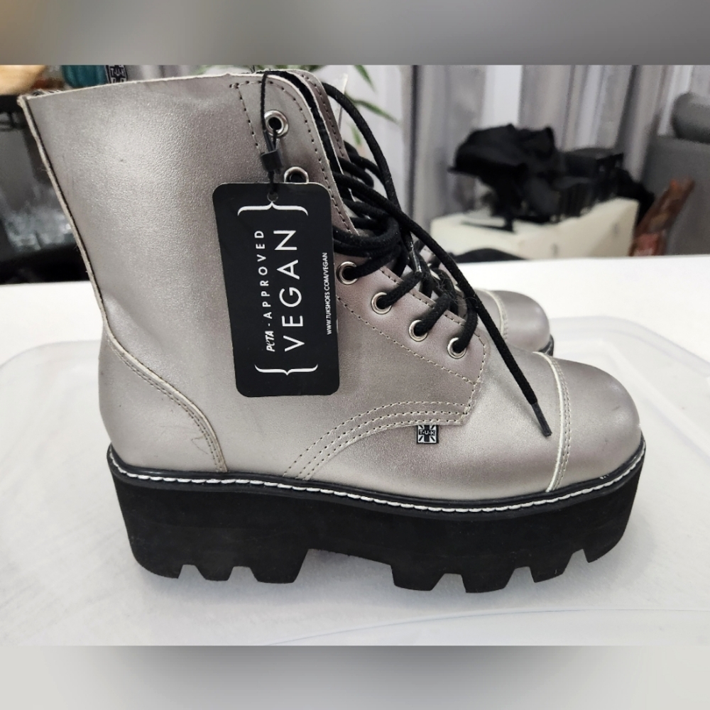 T.U.K Vegan Silver Combat Boot
